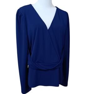 INC Blouse Top 2X Stretch Surplice V-Neck Peplum Career Office Event‎ Royal Blue
